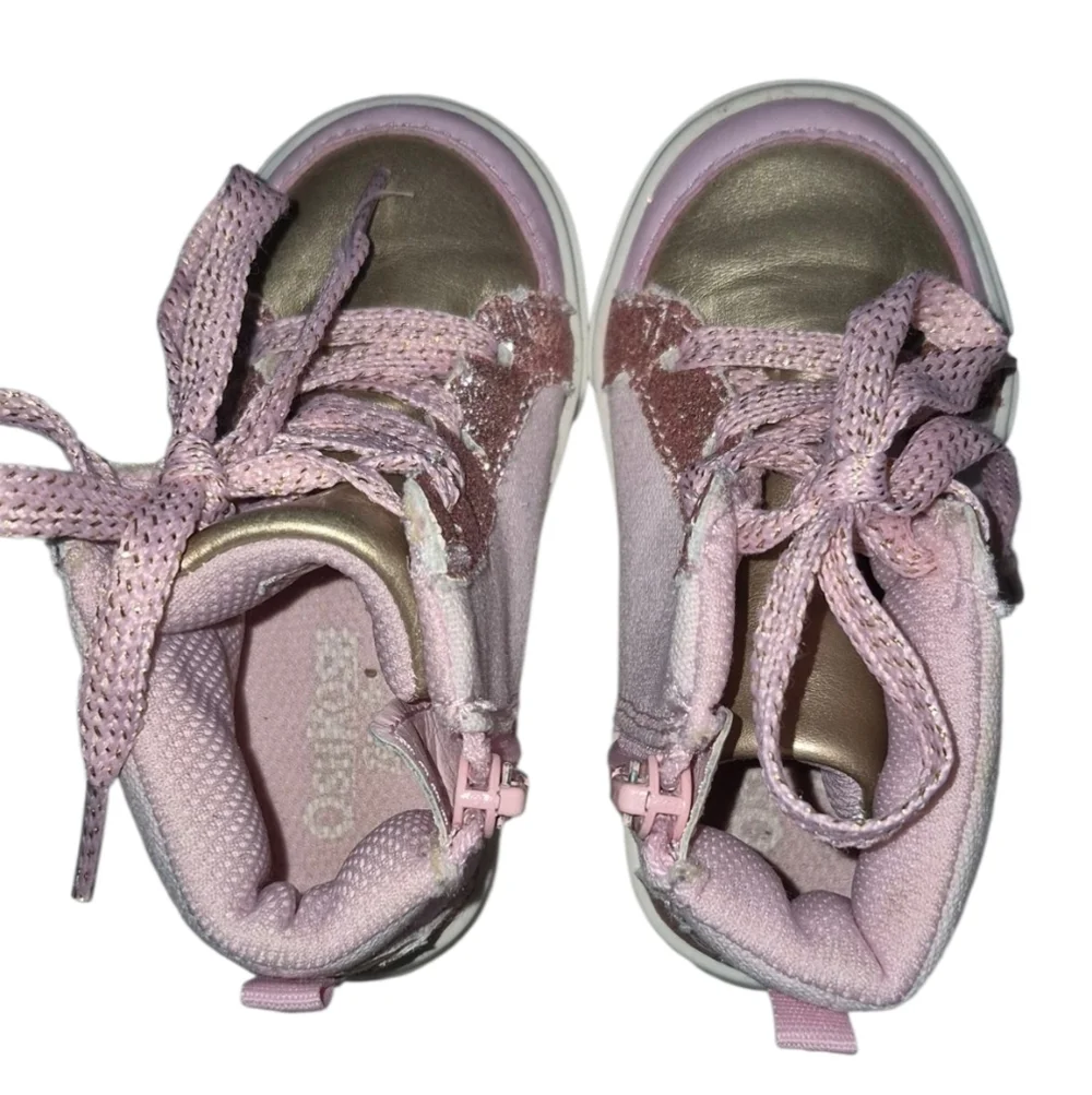 Stylish Pink and Gold Kids High-Top Sneakers